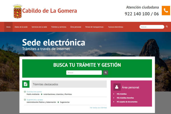 la gomera Imagen de la sede electrónica 2018