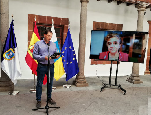 gobcanRuben Fernández y María José Blanco en rueda de prensa PEVOLCA 2021