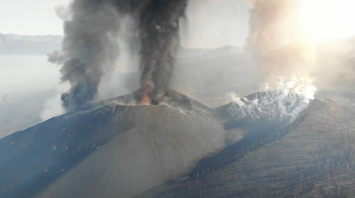 gobcan_Cono_volcán_erupción_LaPalma_2021 La colada suroeste de la Montaña de La Laguna presenta mayor actividad